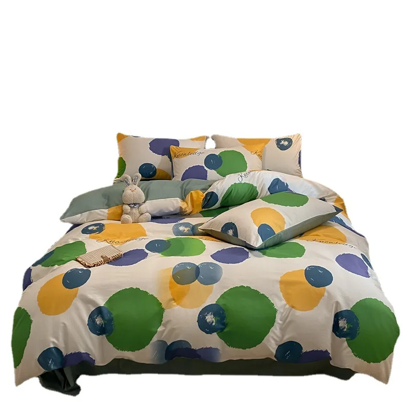 

All Cotton Printed Beddings Kit Perfect Contrast Color Romantic Boys and Girls Beddings Quilt Cover Pillowcase Bed Sheet Bed Set