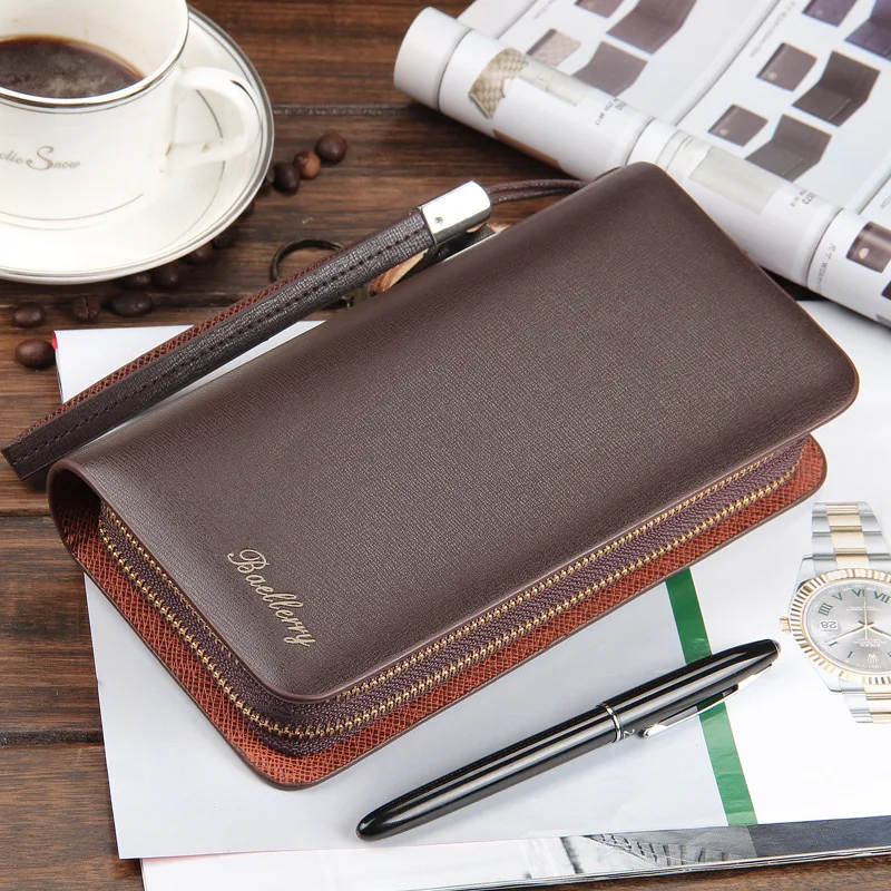 

New Men's Handheld Bag Long multi-functional dual zipper phone bag