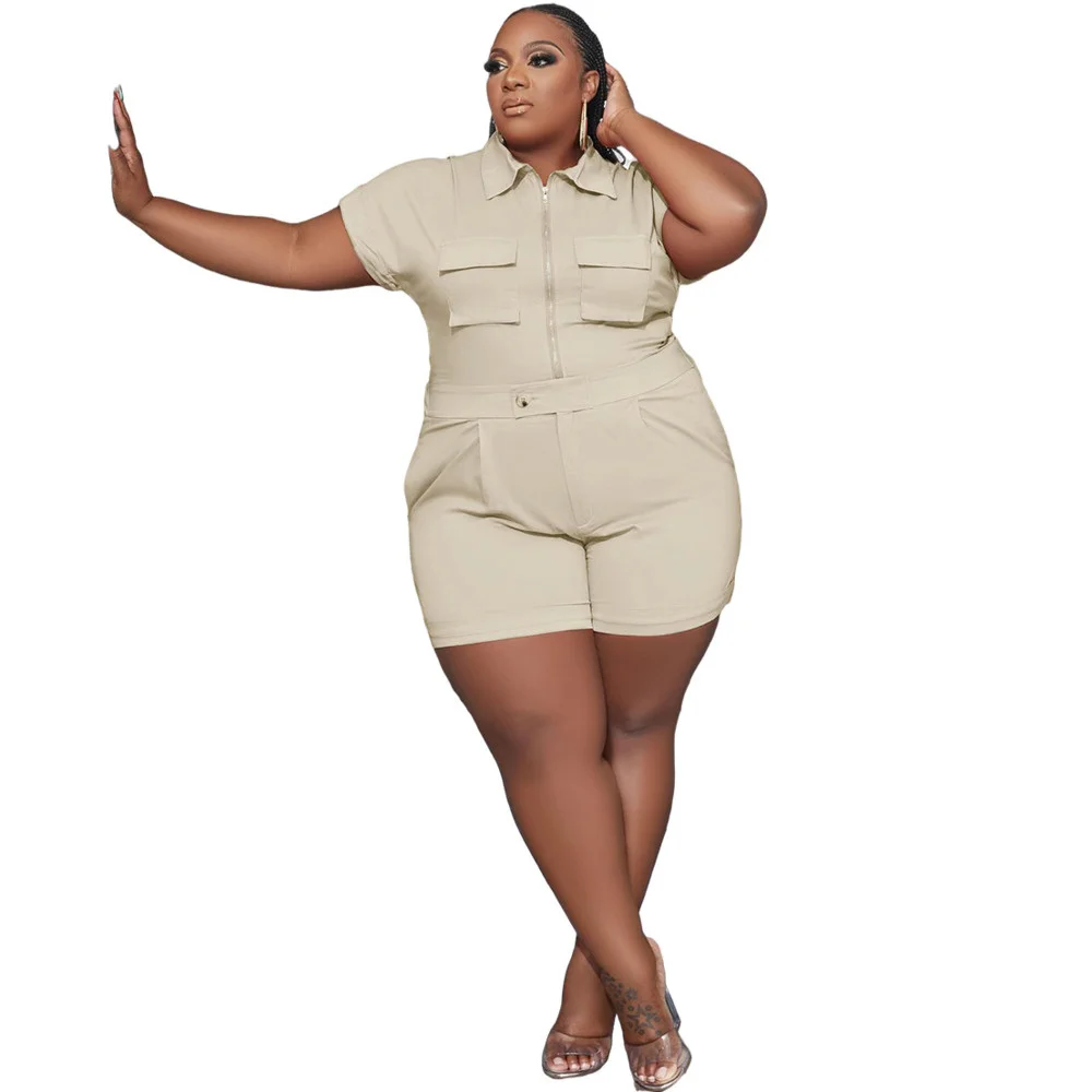 Plus Size Women Casual Shorts Two Pieces Set Fashion Pockets Turn Down Neck Short Sleeves t Shirt Sport Short 3xl 4xl 5xl 6xl