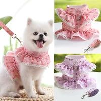 summer pet dog harness set with leash breathable vest mesh cat clothes princess style dress chihuahua accessories pet supplies