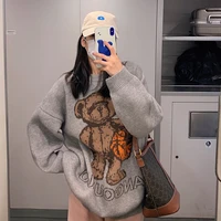 teddy bear women loose casual knitted pullovers couple clothing spring autumn cartoon bear sweatshirts o neck pullover sweater
