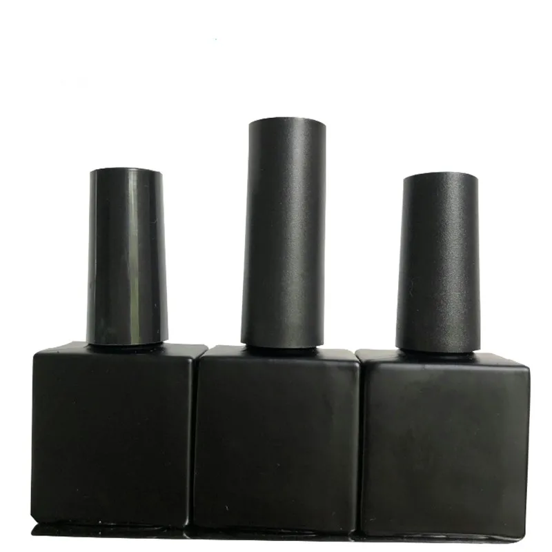 Botellas Vacías de cristal para esmalte de uñas, envase de pegamento de pintura UV portátil, botella rellenable con tapa plateada, color negro esmerilado, 10ml