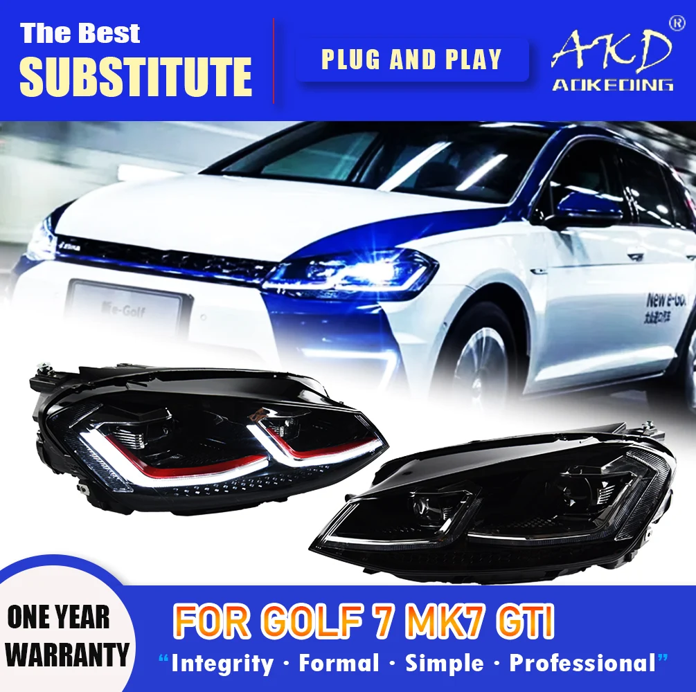 Фото Фара AKD для Golf 7 MK7 GTI, светодиодная фара 2013-2017, фары Golf 7 MK7 GTI с ДХО, указателями поворота, дальним светом и проектором Angel Eye №1