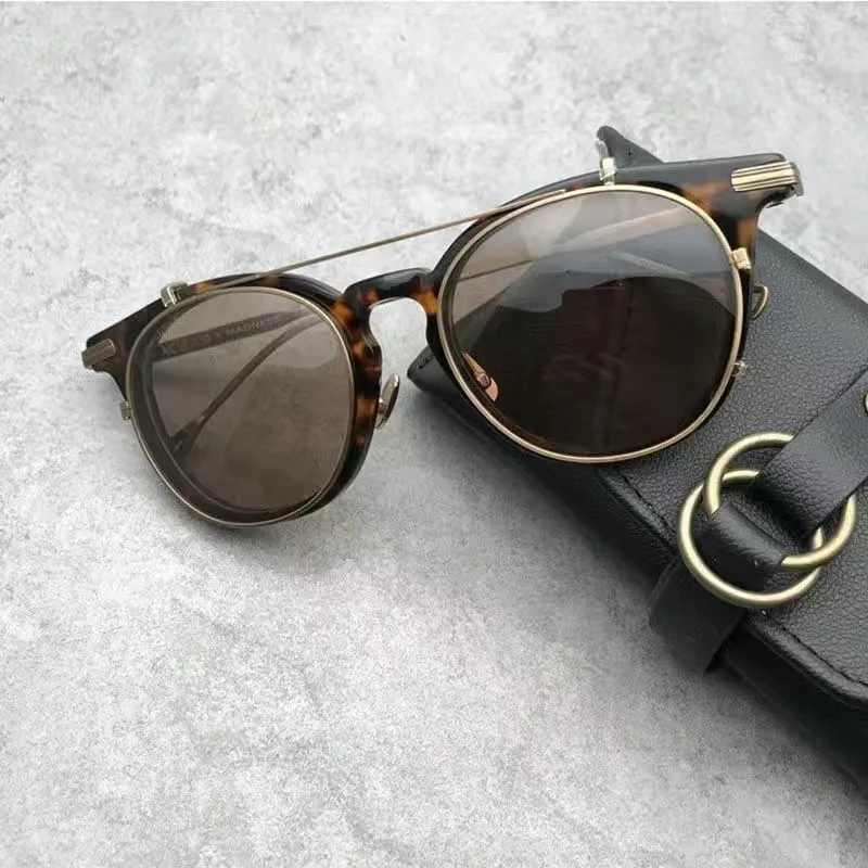 

Zerosun Clip Sunglasses Male Steampunk Sun Glasses for Men Polarized Clip Fit Over Eyeglasses Frame Vintage