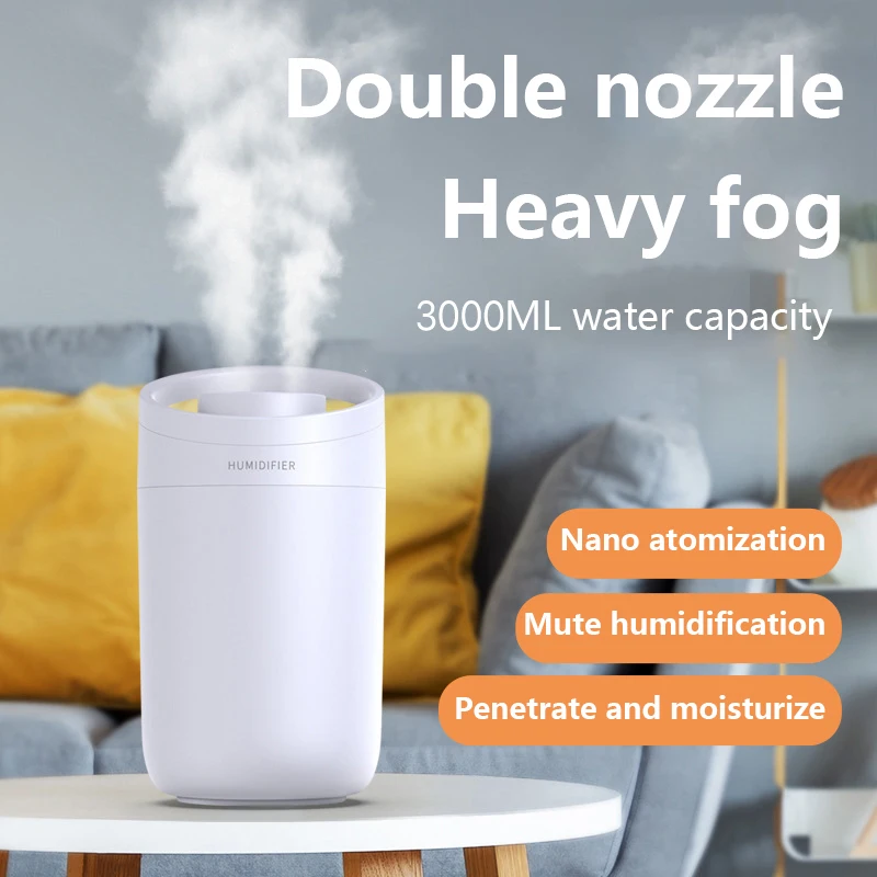 

EZSOZO 3000ML Large Capacity Humidifier Double Nozzle Cold Mist Aroma Diffuser Household Air Treatment Small Home Appliances