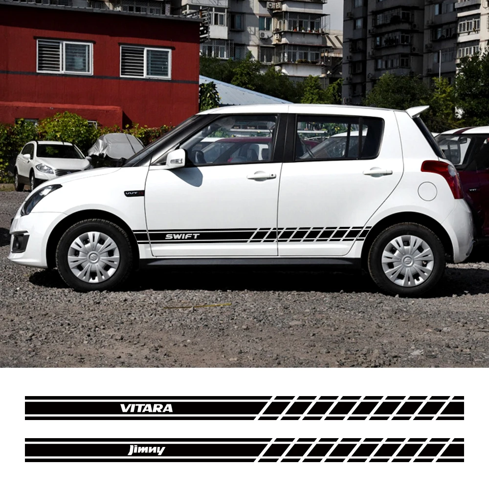 

Wholesale 2PCS Door Side Vinyl Film Car Stickers for Suzuki Swift SX4 Jimny Ignis Alto Samurai Vitara Auto Skirt Stripes Decors