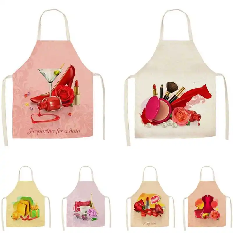 

Фартуки с принтом косметики, женские Кухонные фартуки, передние перчатки без рукавов, комплекты для родителей, аксессуары для приготовлени...