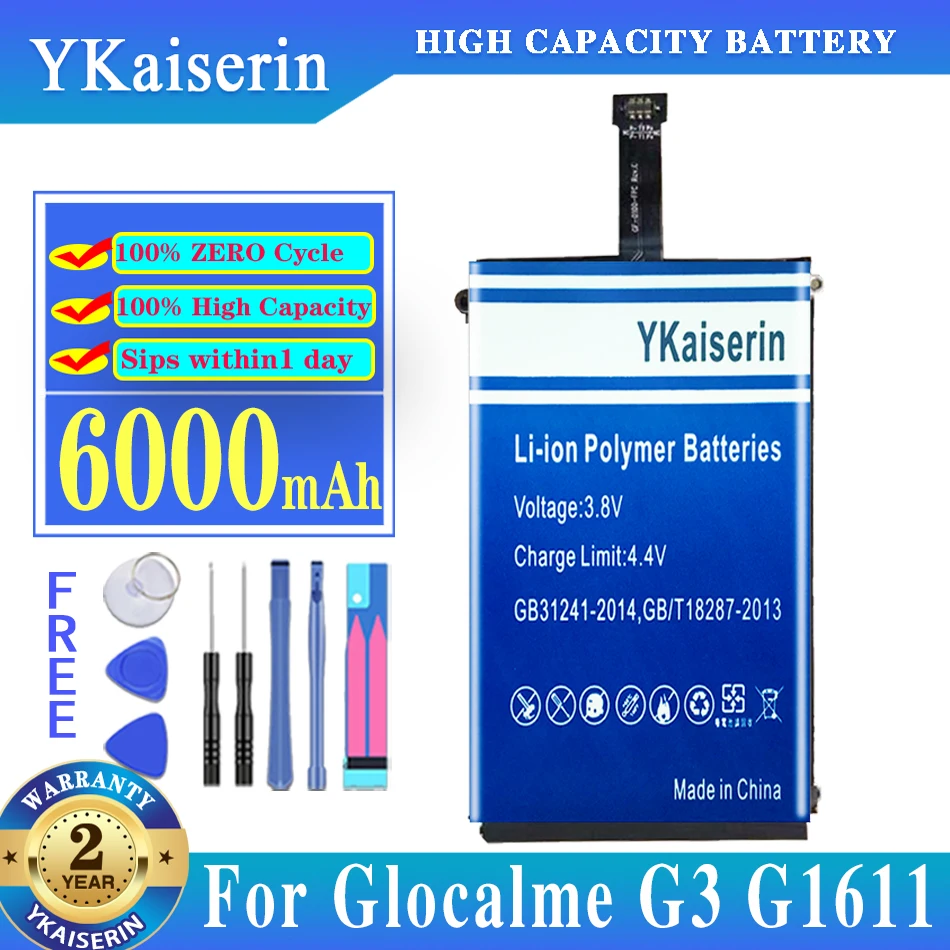 

YKaiserin G 3 G 1611 6000mAh Battery for Glocalme G3 G1611 Batteries + Free Tools