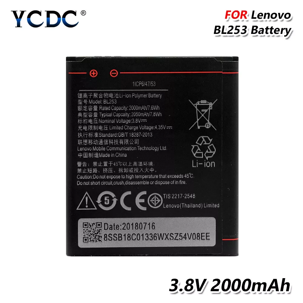 

2000mAh BL253 battery for Lenovo A1000 A1000M A2010 A2580 A2860 BL-253 Mobile Phone Batteries Parts Phones Telecommunications