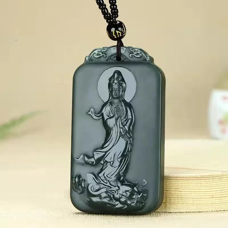 Jia Le/ручная резьба/ He Tian голубой нефритовый кран Гуань Инь ожерелье кулон модные