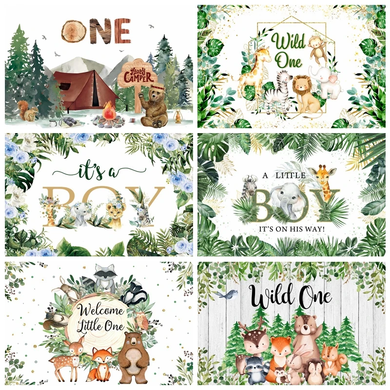 

Jungle Safari Baby 1st Birthday Backdrops For Photography Wild Animal Baby Shower Photocall Photographic Background Photo Studio