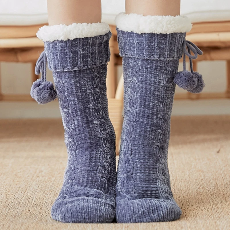 

1 пара нескользящие носки для пола, женские зимние толстые теплые вязаные акриловые кроссовки, мягкие внутренние флисовые термоноски, неско...