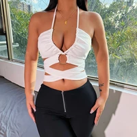 ring hollow out v neck halter bandage corset top women 2022 summer sexy fashion backless camis party club streetwear clothes