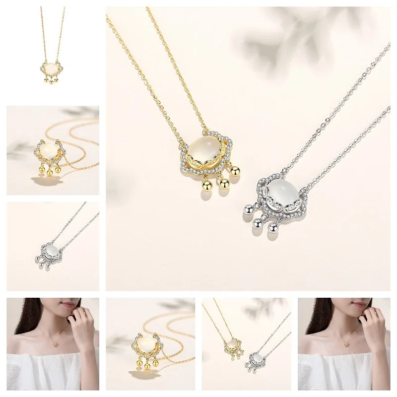 

Luxury 14K Gold Color Jade Bead Pendants Necklaces Women Jewelry 925 Silver Clavicle Chain collares para mujer Free Shipping