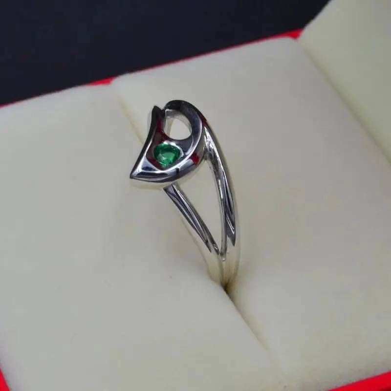 

2023 New Sage Gamer Ring Trendy Players Game Adjustable Ring for Man Woman Silver Plated Jewelry Cosplay Gift Green Rhinestones