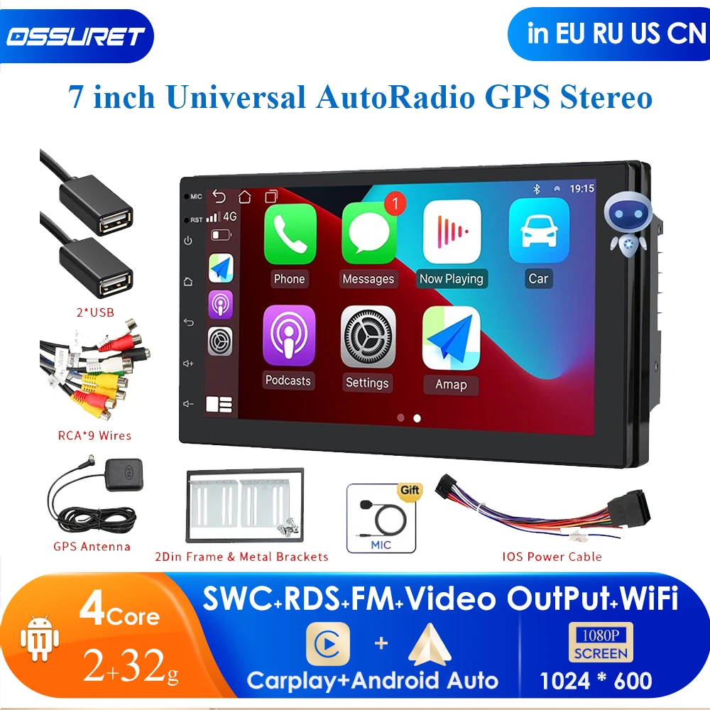 2GB+32GB Car Radio Android 11 2 Din GPS Multimedia Player Autoradio for Universal Navigation Audio Video Stereo Carplay Auto RDS