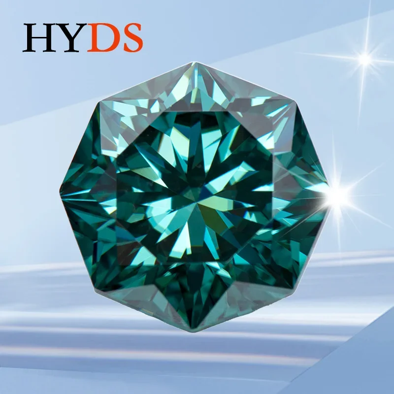 Камни из муассанита восьмиугольник 8 стрел натуральный цвет изумрудно-зеленый