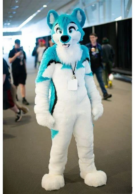 Long Fur Furry Costume Husky Dog Fox Mascot Costume Fursuit Wolf White Blue Cosplay Party Fursuit Halloween Suit Adult Size