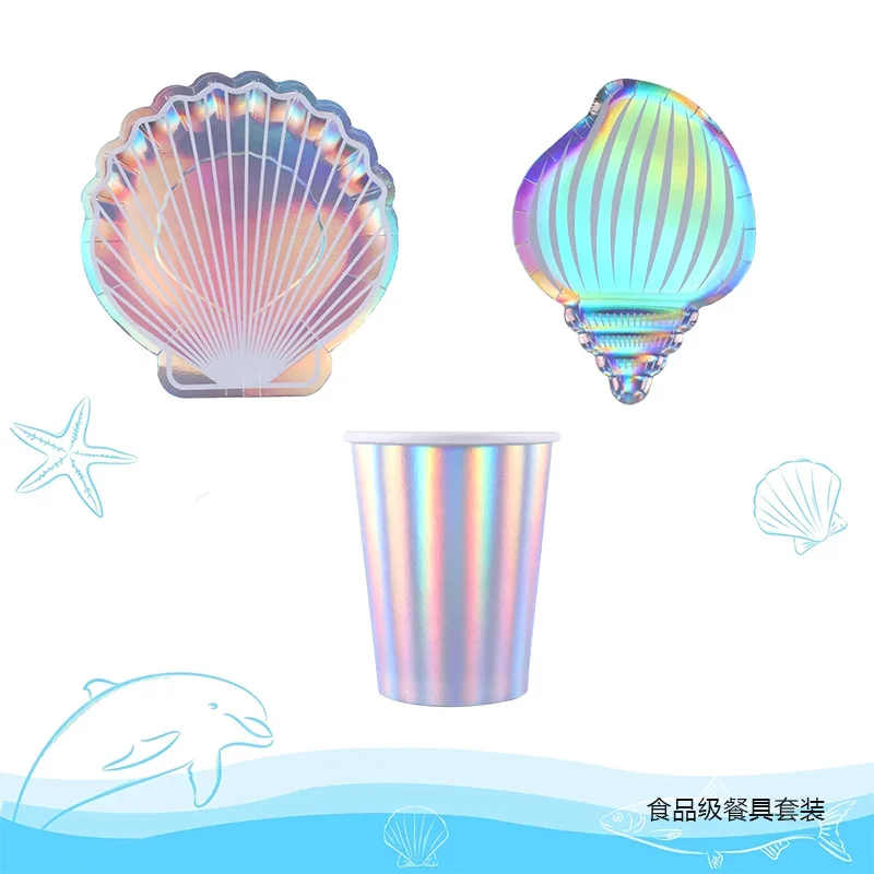 

Mermaid Party Disposable Tableware Shell Plate Cup Napkin 1st Birthday Party Decor Kids Mermaid Birthday Girl Boy Baby Shower