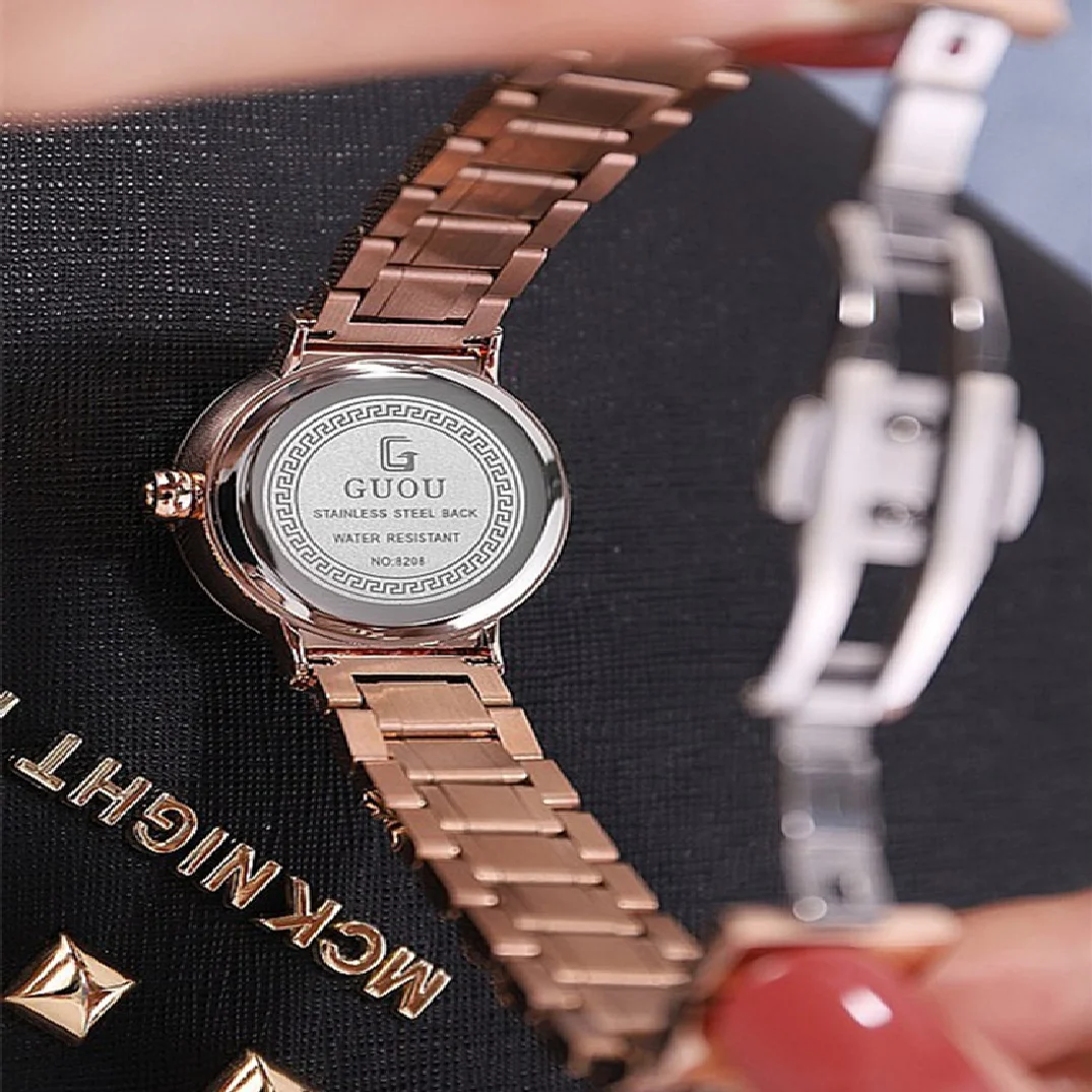Fashion Guou Top Brand Women Full Stainless Steel Quartz Watches Higher Cost Quality Watch Female Calendar Wristwatches Girls