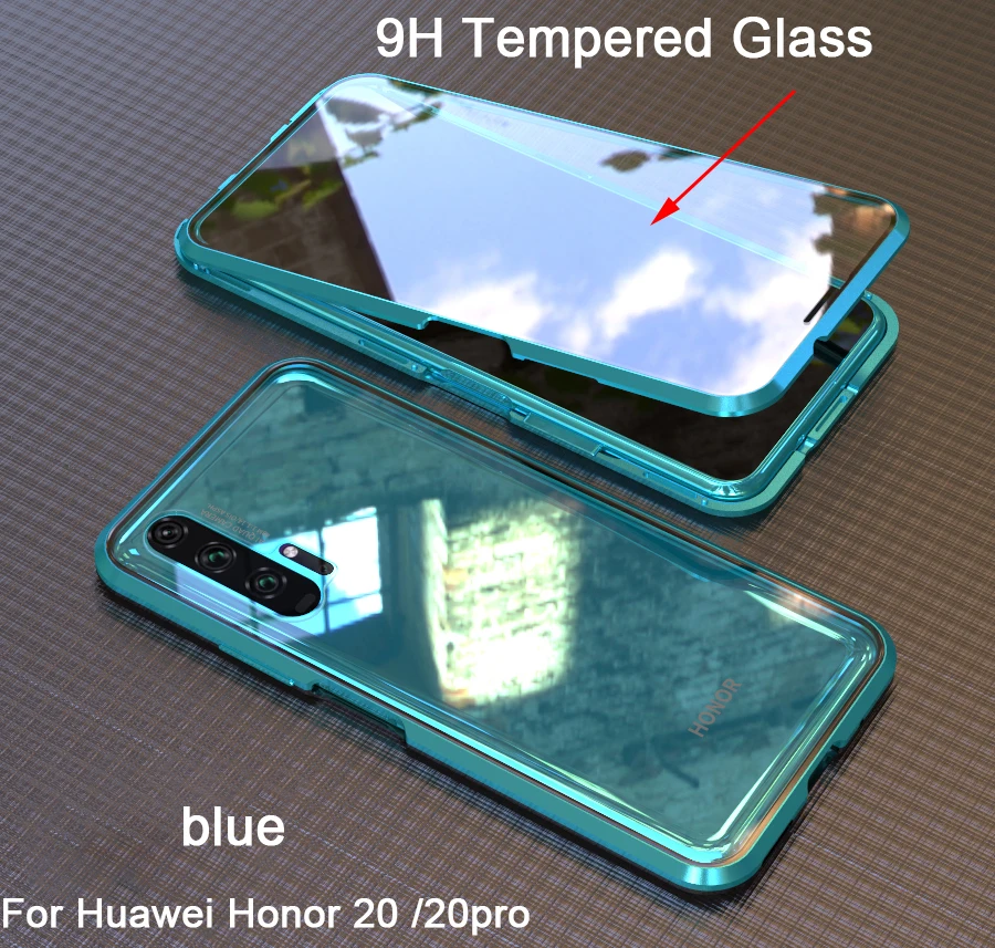 

Магнитный поглощающий на 360 градусов чехол для Huawei Honor 20 Pro закаленное стекло Передняя Задняя крышка для honor 20 Чехлы металлический бампер