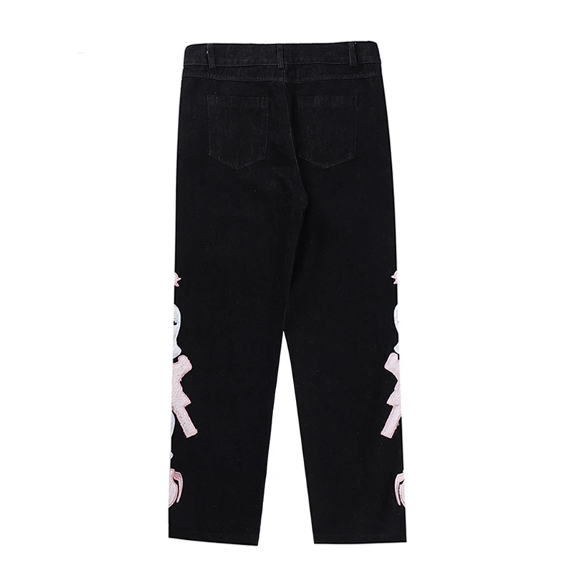 Urban Streetwear Baggy Y2k Jeans Men Skull Furry Embroidered Denim Pants Straight Leg Loose Trousers Women High Street Hip Hop