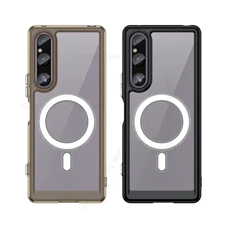 Capa For Sony Xperia 1 V Acrylic Transparent For Magsafe Magnetic Case For Xperia 1 V XQ-DQ72  Wireless Charging Magsafing Cover