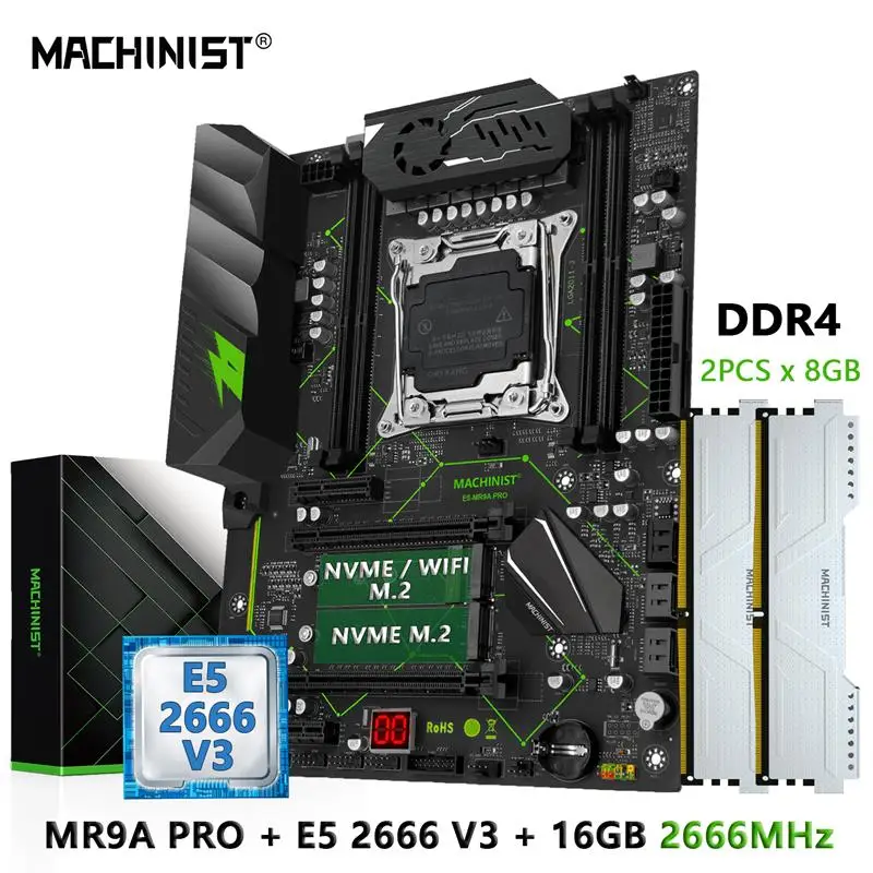 

MACHINIST E5 MR9A PRO X99 комплект материнской платы с LGA 2011-3 Xeon E5 2666 V3 процессор ЦП DDR4 16 Гб ОЗУ память ATX