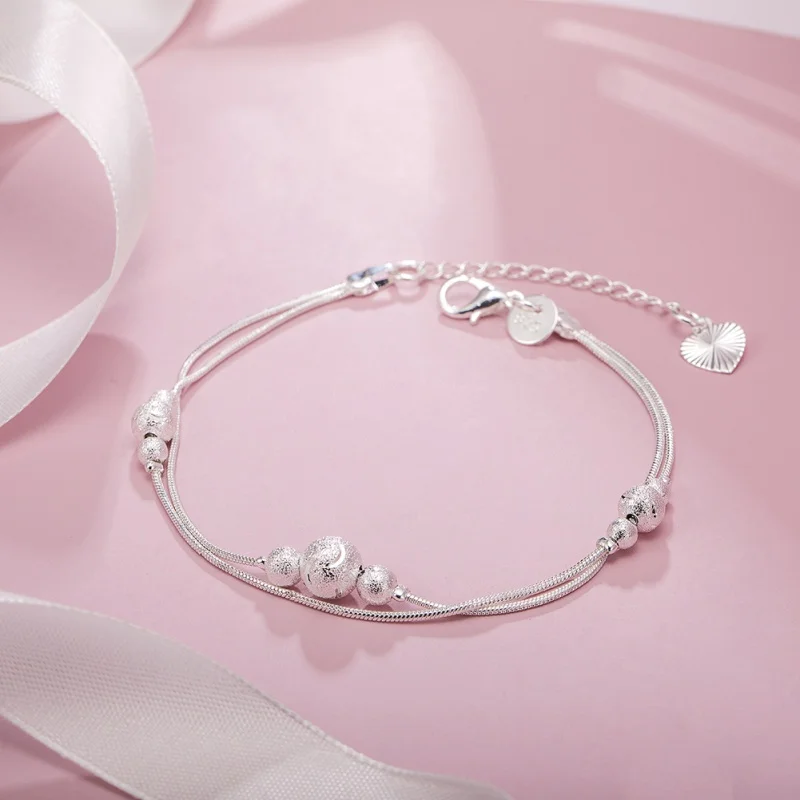 

European and American Fashion925Sterling Silver Jeweleries Double-Layer Lucky Beads Heart Bracelet Jewelry Gift Lovers Best