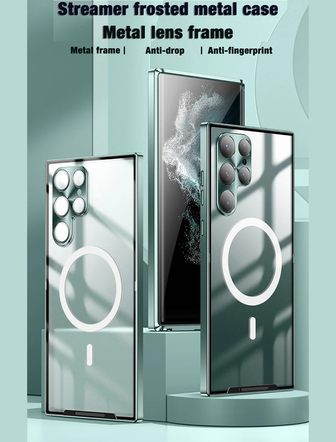 

Magnetic Magsafe Case For Samsung Galaxy S21 S22 Ultra Plus Protective Ultra-thin Metal Lens Rings Matte Transparent Phone Cover