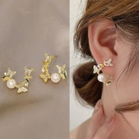 925 silver stud earrings 5 butterfly encrusted diamond pearl earrings women new earrings fashion elegant ear jewelry accessories