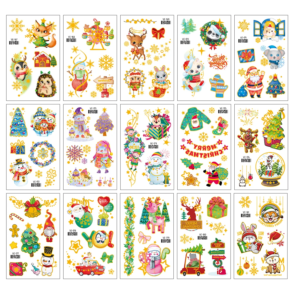 Мультяшные рождественские временные татуировки-наклейки для детей боди-арт