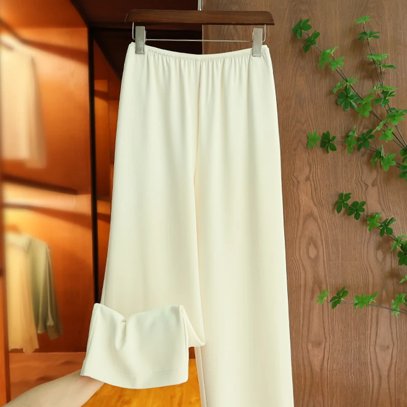 White Elastic Waist Wide Leg Pants Female Summer Thin Section High Waist Drape Loose Straight Casual Trousers Women Clothing