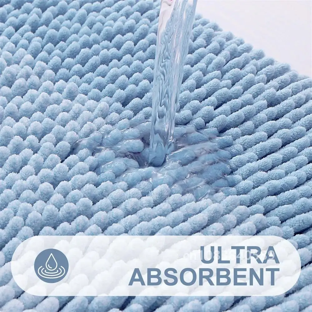 Olanly Chenille Striped Bathroom Rug Mat Extra Thick Absorbent Bath Non-Slip Soft Plush Shaggy Carpet Machine Wash Mats