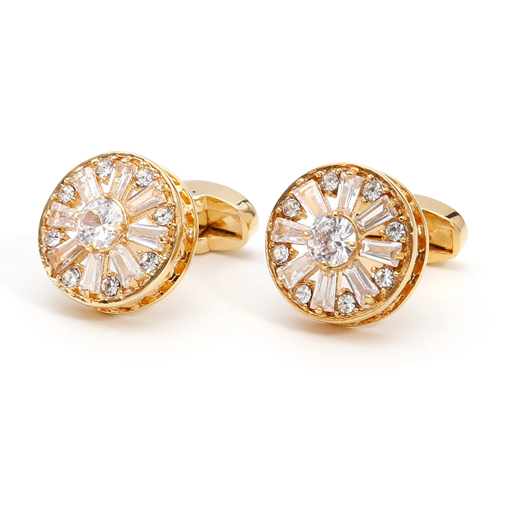 Cufflinks for Men TOMYE XK22S048 Luxury Crystal Rhinestone Round Gold Formal Business Shirt Buttons Wedding Gift Cuff Links