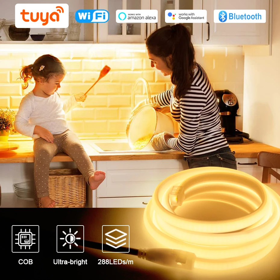 

Tuya Wifi COB светодиодная лента AC 220V дистанционного управления Smart Led Neon Strips водонепроницаемый гибкая лента для домашнего наружного освещения
