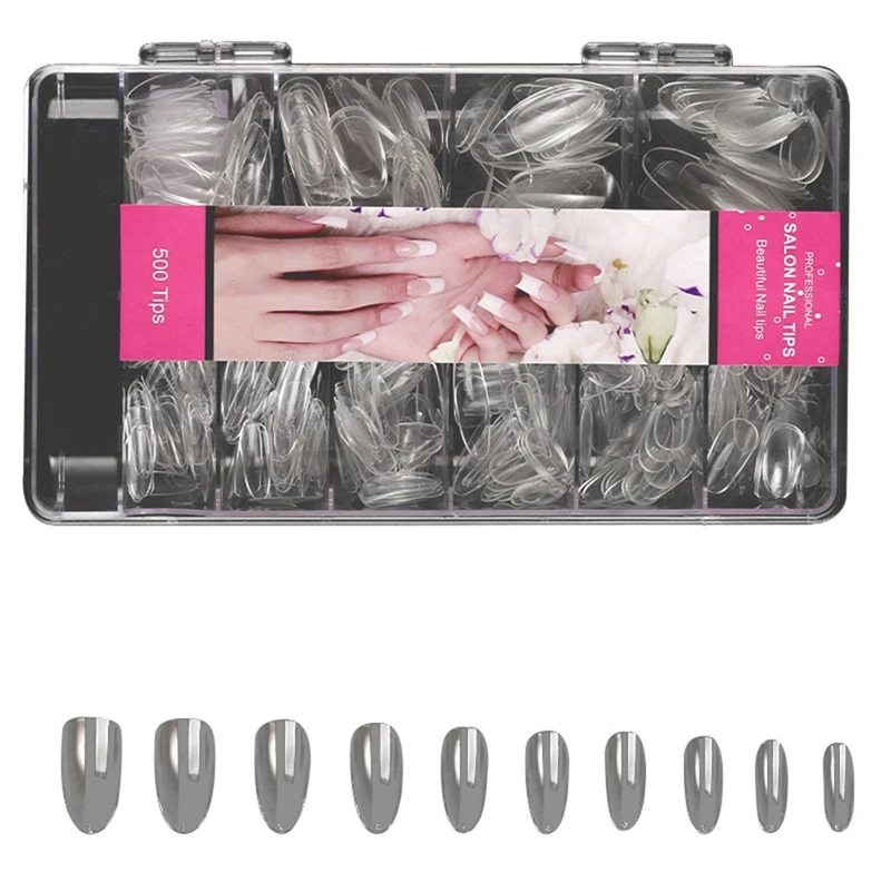 

Long False Nail Tips - Nails Full Cover 500PCS Oval Shaped Nail Tips With Case For DIY Nail Art, 10 Sizes(Clear)