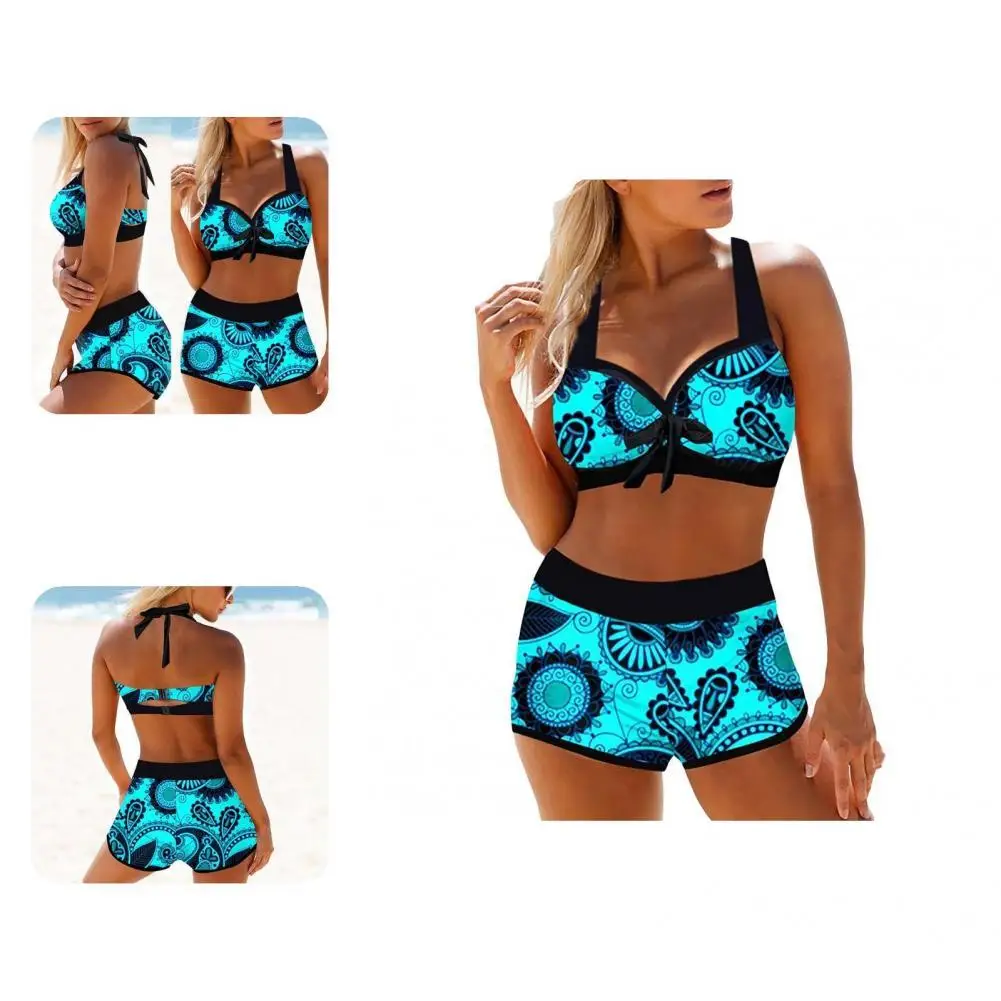 

2 Pcs/Set Trendy Summer Swimsuit Set Wear-resistant Lace-up Women Bikini Set Push Up Bikini Set