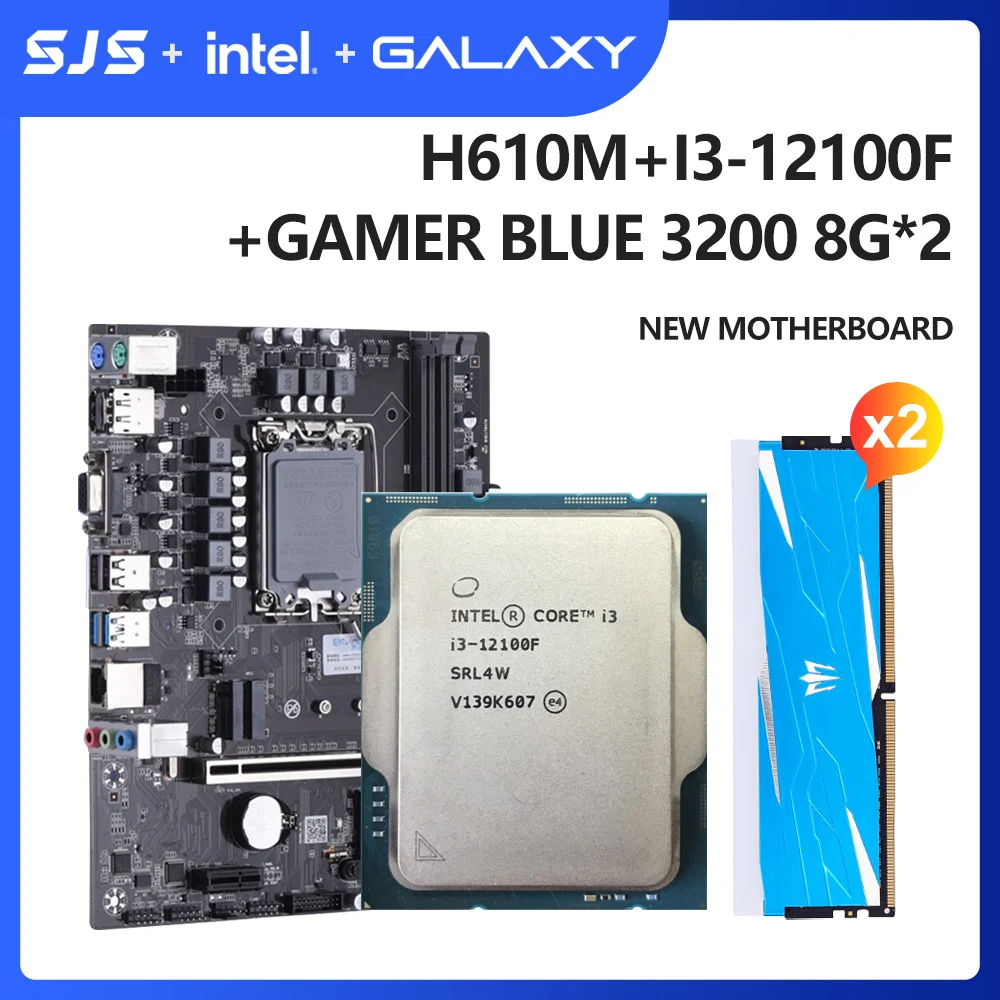 

Материнская плата SJS H610M-VH с процессором Intel Core i3 12100F + GALAX DDR4 3200 МГц 16 Гб ОЗУ Micro-ATX LGA 1700 комплект placa mae M.2