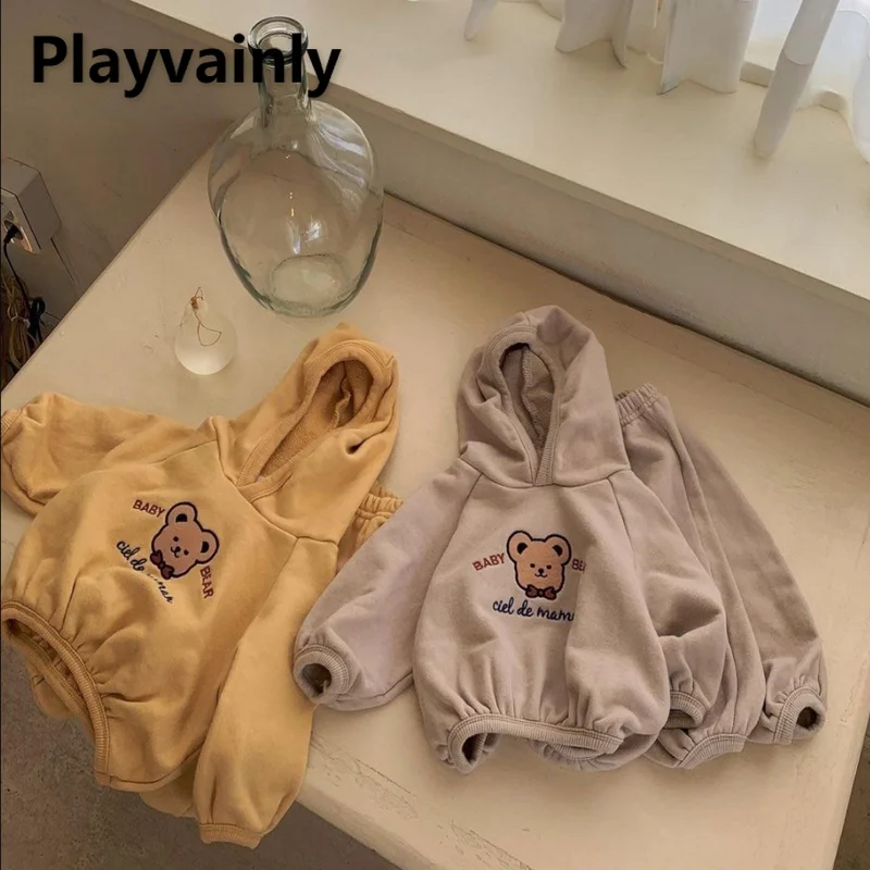 

Korean style Autumn New Baby Girl Boy 2-pcs Sets bear cotton Long Sleeves Hoodies+Pants Fashion suit Newborn Clothes E21128