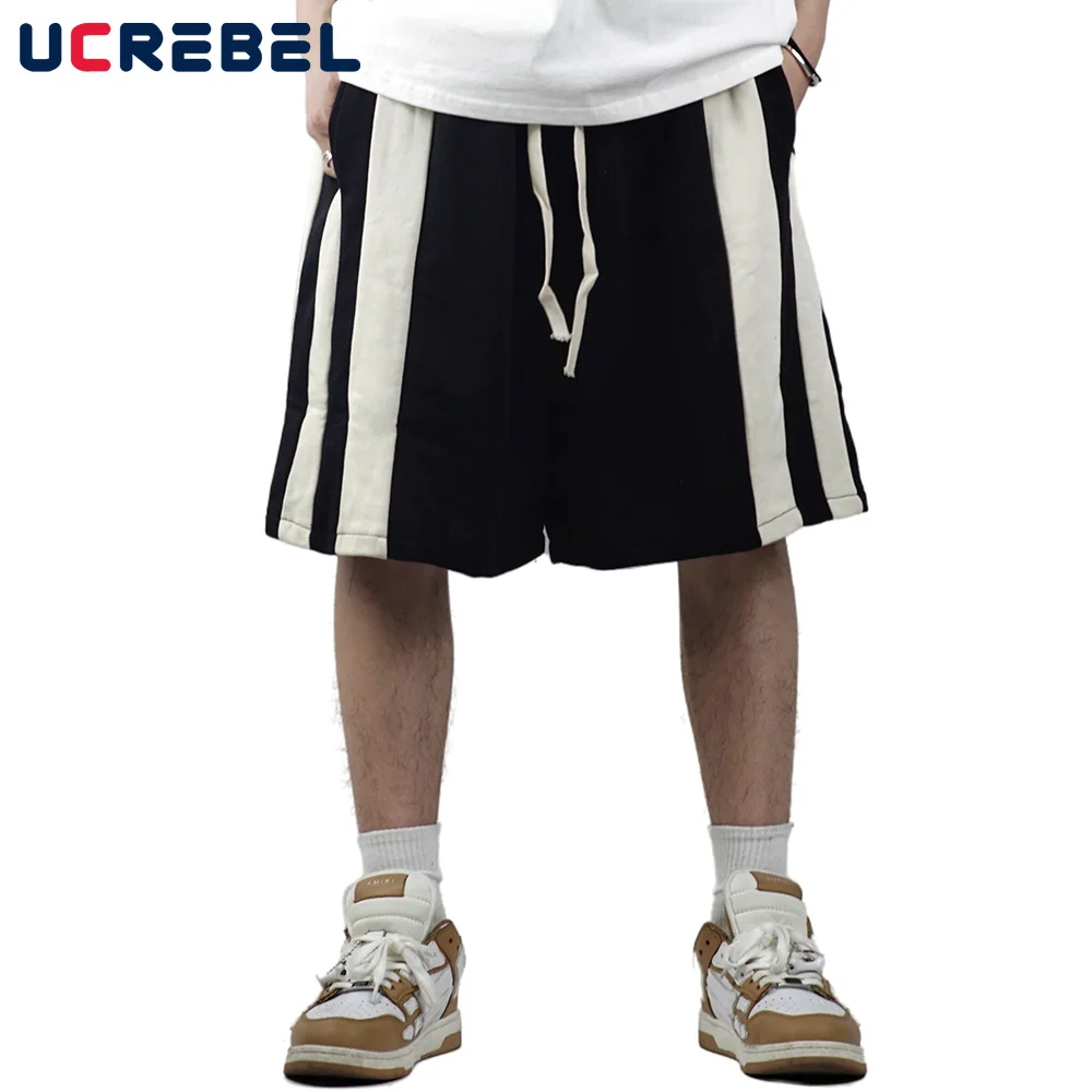 

Color Block Loose Shorts Mens Summer High Street Casual Shorts Streetwear Drawstring Elastic Waist Half Pants Sweatshorts Men
