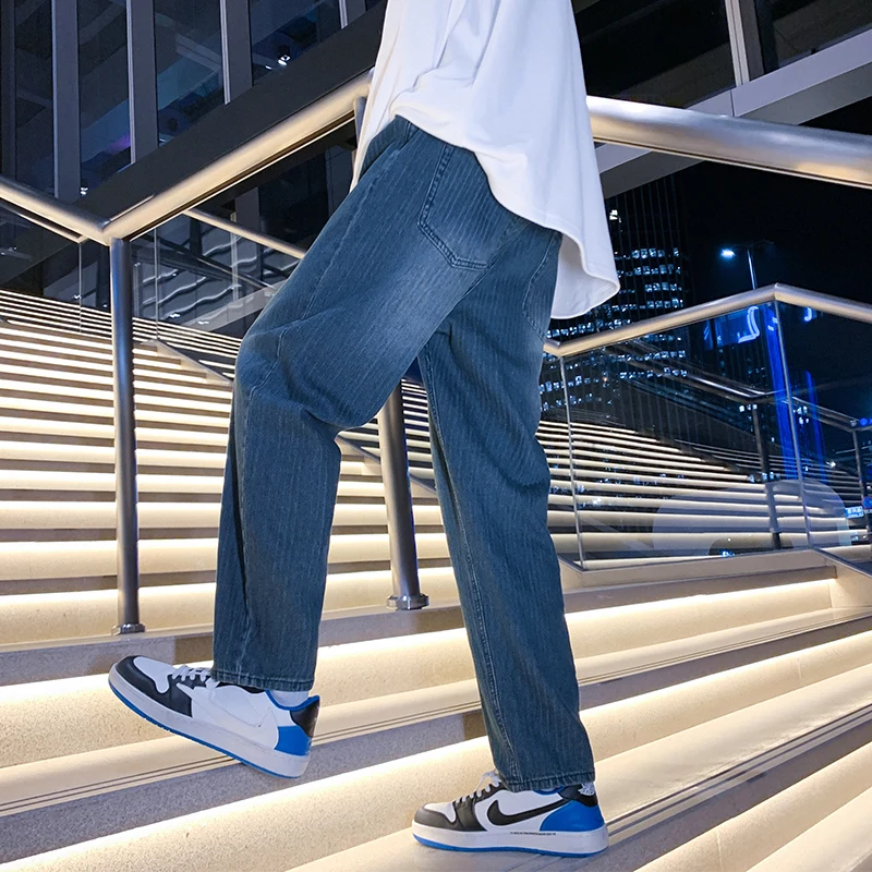 

2022 spring fashion cashew jacquard jeans men loose straight pants wide leg pants men