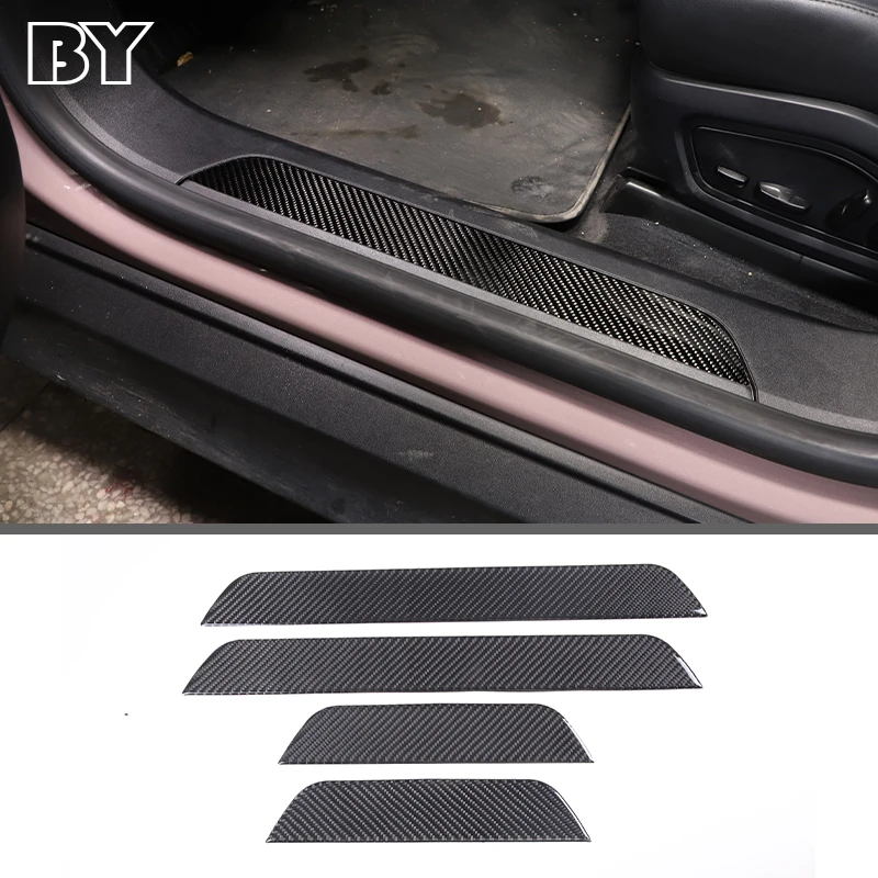 

4pcs Soft Carbon Fiber Door Sill Protector Stickers For Porsche Taycan 2019 2020 2021 2022 Car Accessories