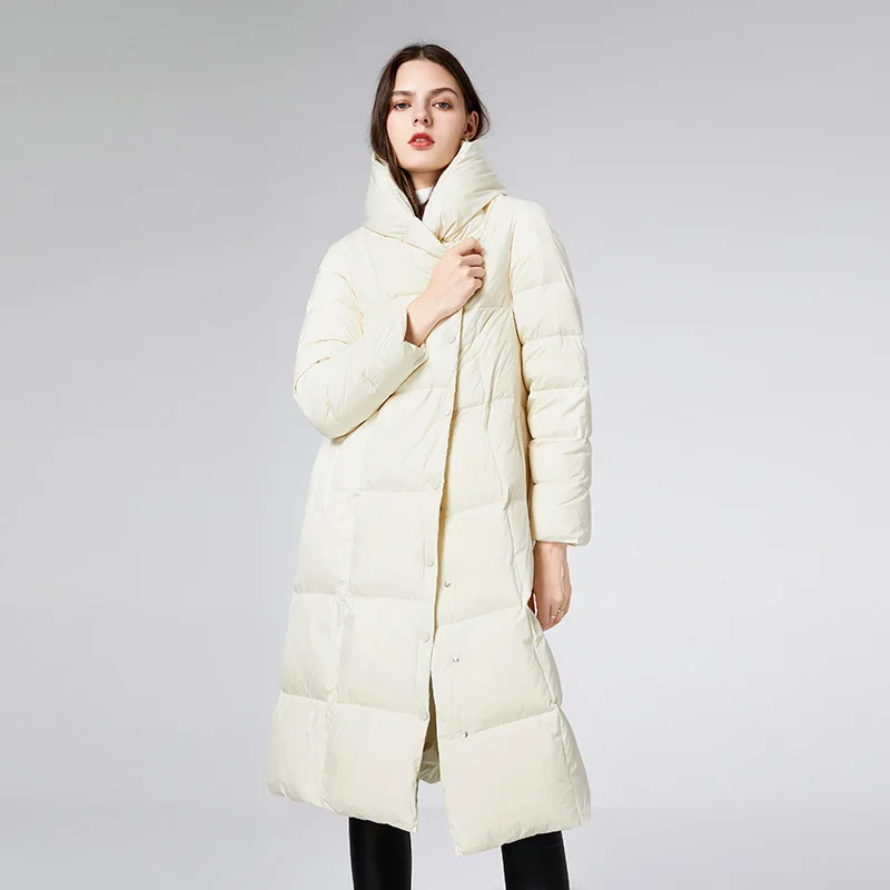 Women Long Down Jacket New Temperament Loose Warm White Duck Down Fashionable High-end Coat