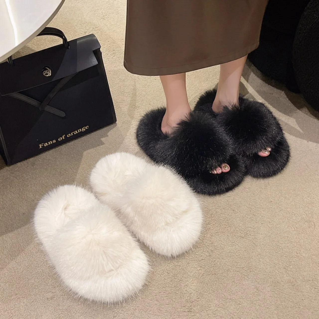 Женские тапочки из натуральной шерсти и хлопка новинка зимы 2023 прямые плоская