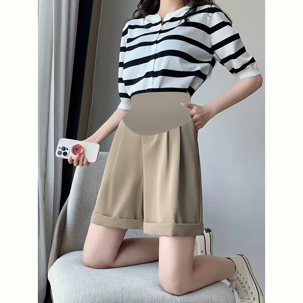 Короткие летние костюмы для беременных Брюки с карманами высокой талией Wman