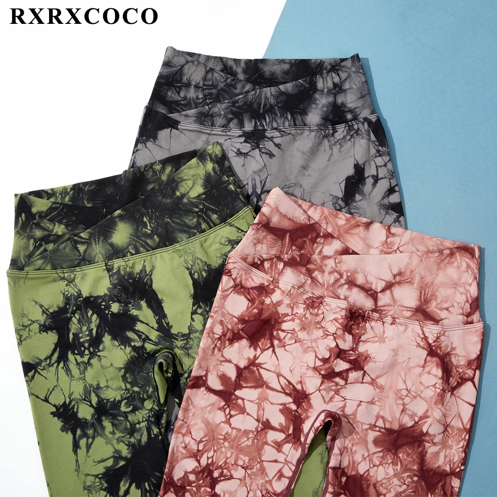 RXRXCOCO Tie Dye женские бесшовные Легинсы V Талия пикантные Фитнес Спортивные штаны для