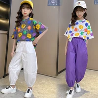girls summer suits 2022 charming cute new kids girls casual girls wide leg pants short sleeve two pieces