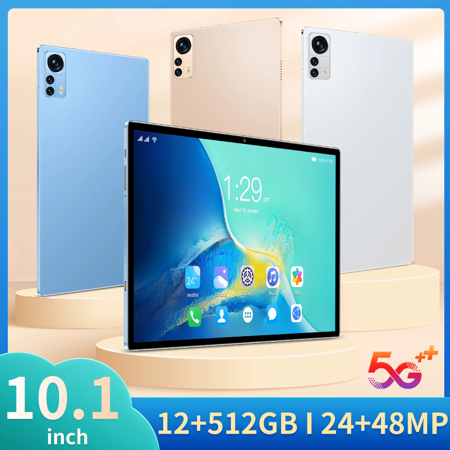 

Pro 10.1 Inch Tablets Octa Core 12GB RAM 512GB ROM Android 11 Google Play Dual 5G Network GPS Bluetooth WiFi Tablet PC