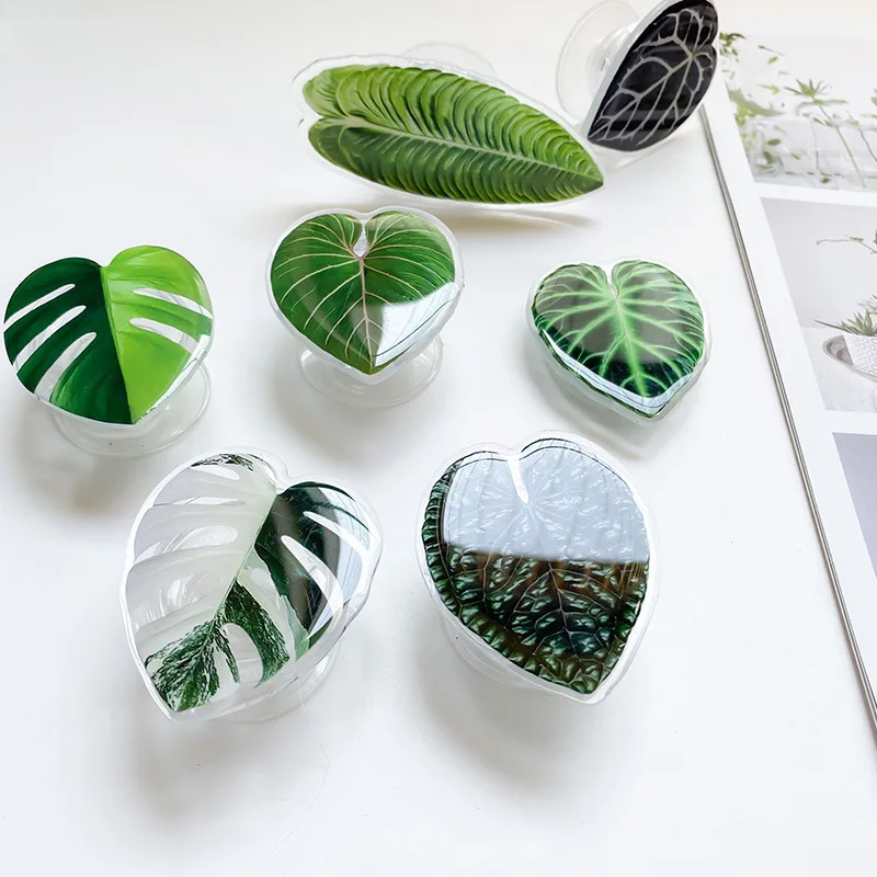 folding support air sac grip tok for phone green leaf design telephone holder grip for women cellphone accessories wholesale free global shipping